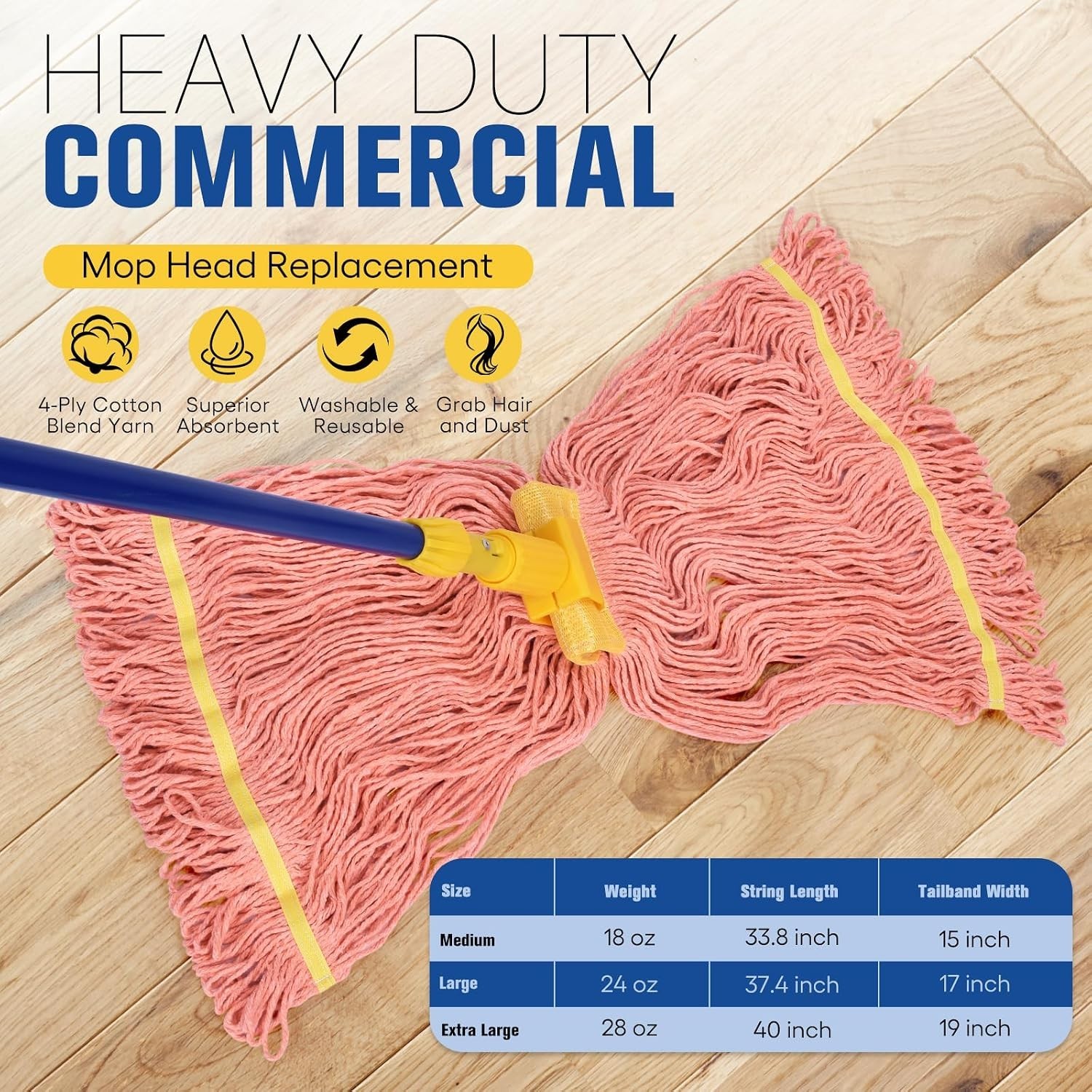 Efficient 5-Inch Wide Mop Head – 24 oz Cotton Blend Mop for Heavy-Duty Cleaning