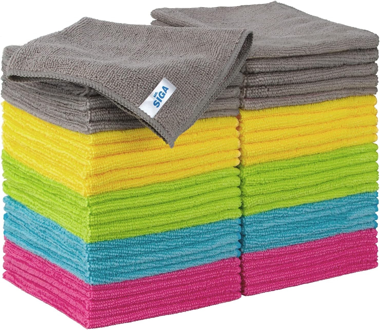 Microfiber Cleaning Cloths Pack of 50 All-Purpose Absorbent Multi-Color Towels