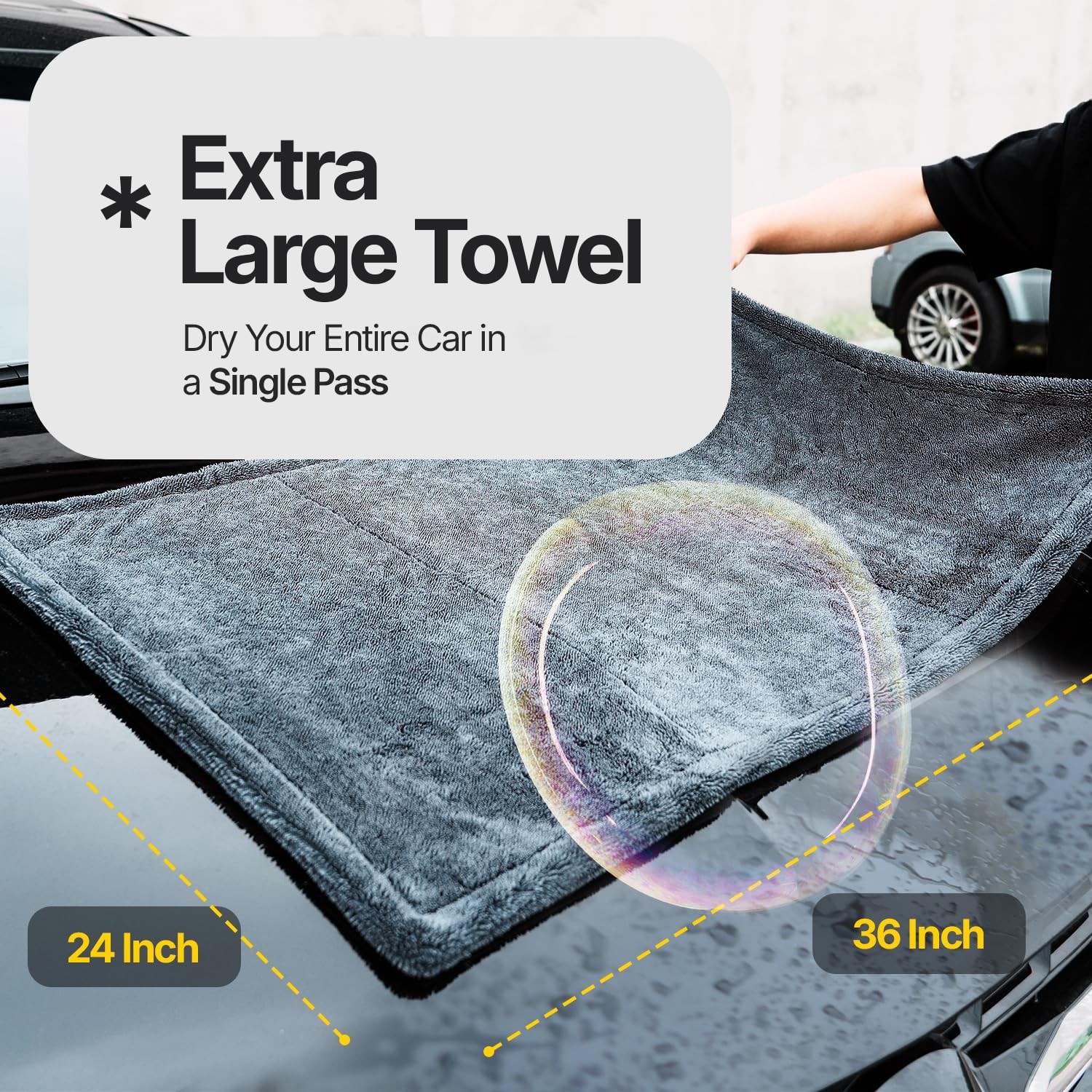 Crystal Clean 1300GSM Car Drying Towel – XL (24×36) Microfiber Towels for Car