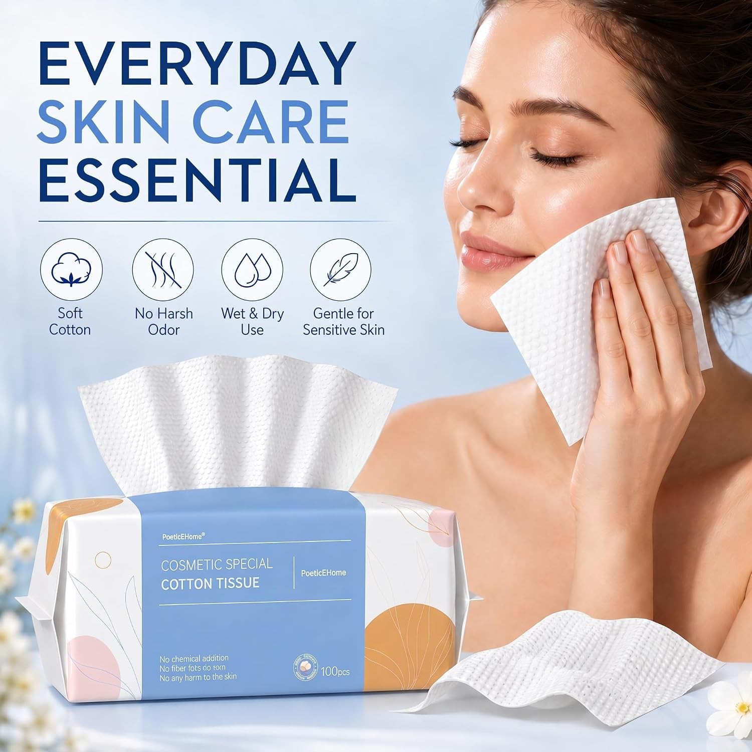 Face Towel Disposable – Ultra Soft Cotton Tissue Dry Wipes – Lint Facial