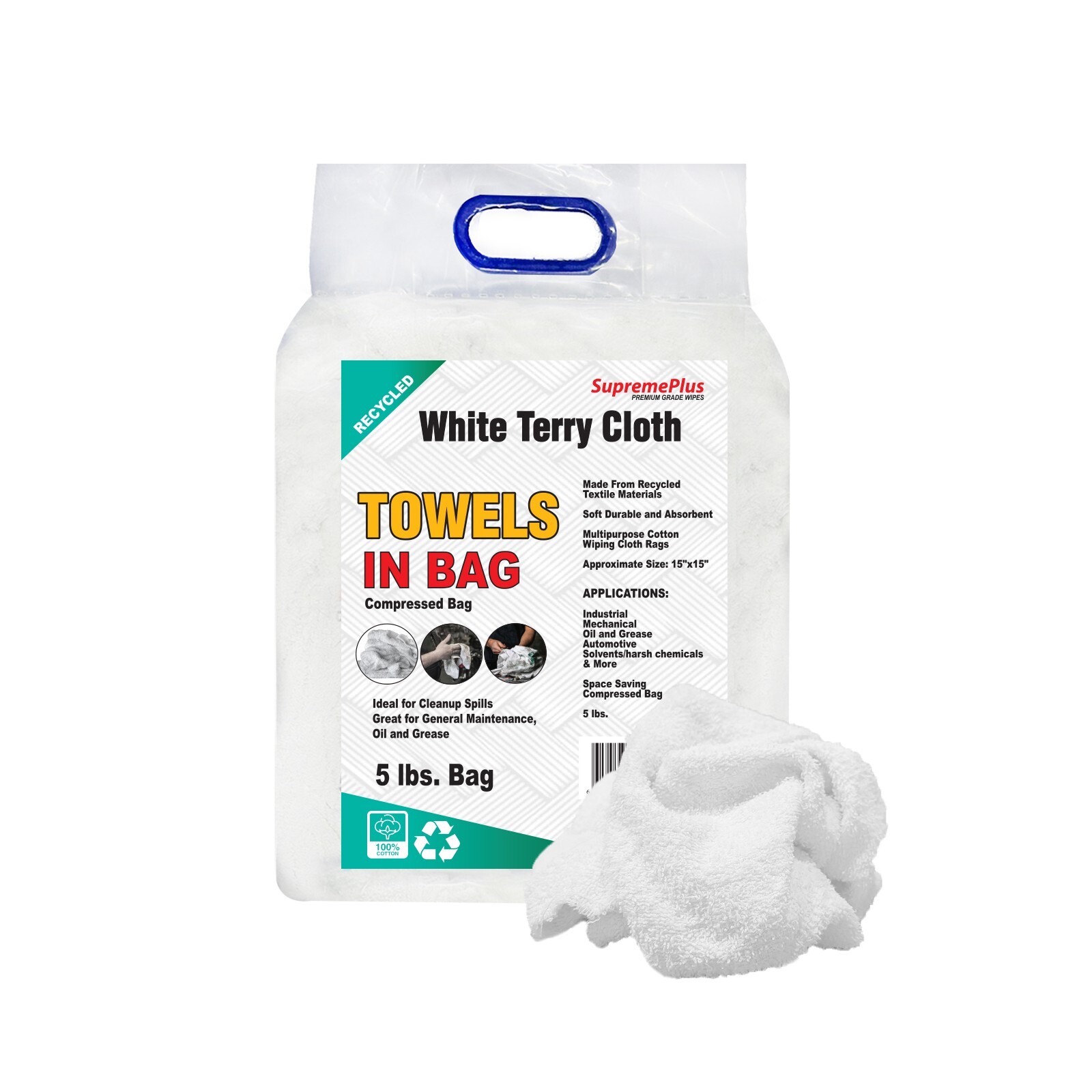 Recycled White Terry Towel Rags – Bulk Cleaning Cloths for Shop Wiping – Bags