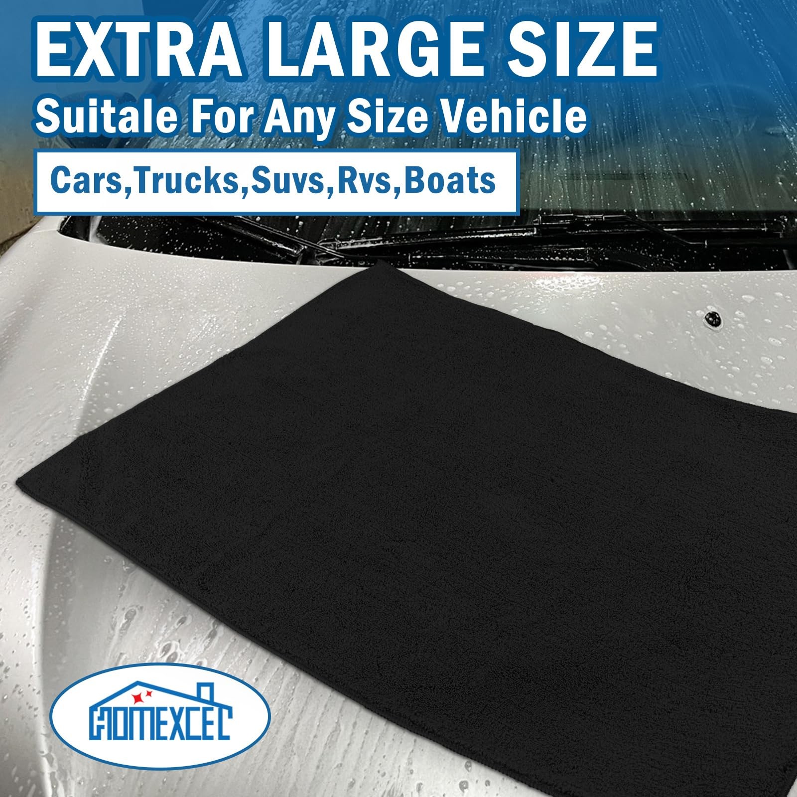 HOMEXCEL Professional Large Microfiber Car Drying Towels 31 x 24 Inch, Black