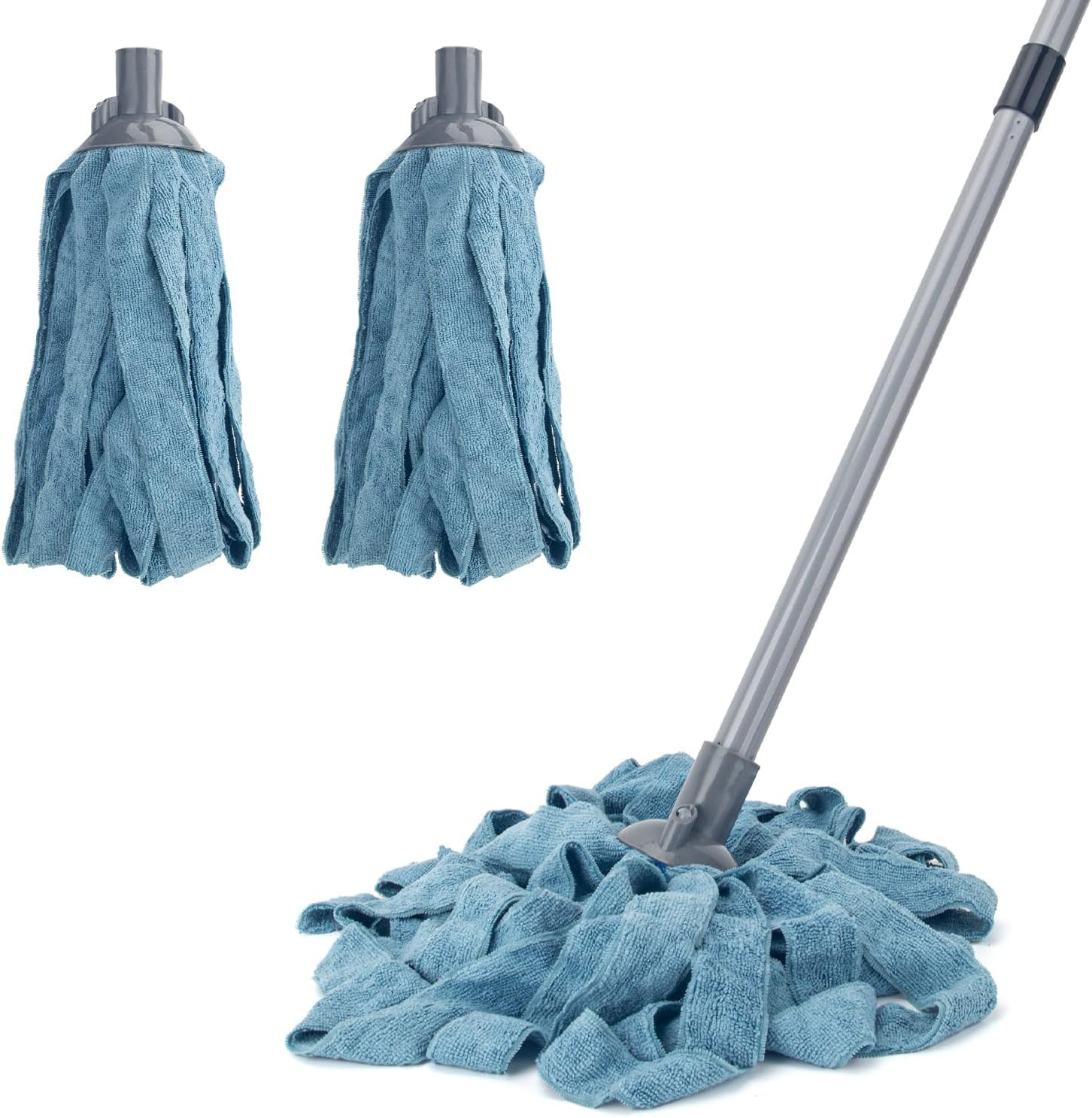 Kefanta Mops for Floor Cleaning,One Mop Handle with 2 Blue Microfiber Cloth Mops