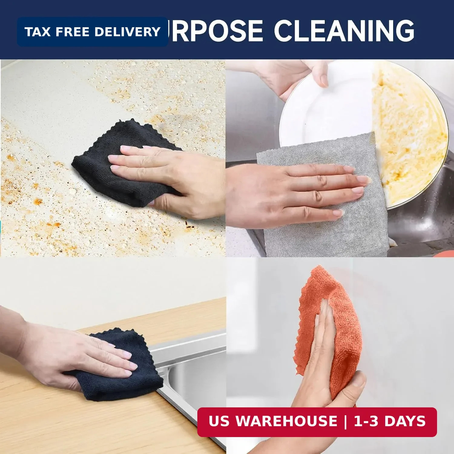 MRD’s Home 12″ x 12″ Black Microfiber Cleaning Cloth,40Pack Multi-Purpose Reusab