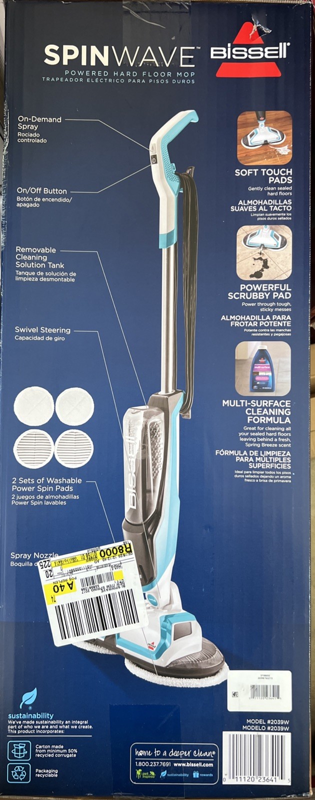Hard Floor Electric Powered Mop Clean and Polish Tile Scrub Laminate Wood Floor