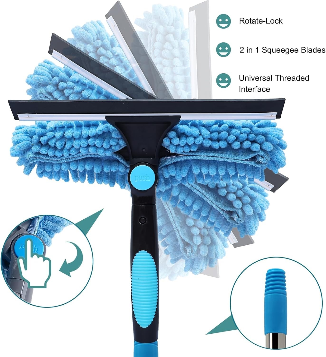 2-in-1 Window Cleaner Kit with 3-14 Ft Extension Pole for Indoor/Outdoor Use