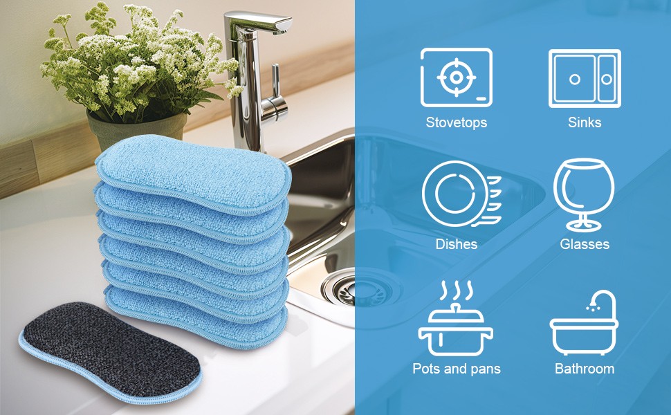 12 Pack Multi-Purpose Scrub Sponges Kitchen, Dish Sponge, Non-Scratch Microfiber