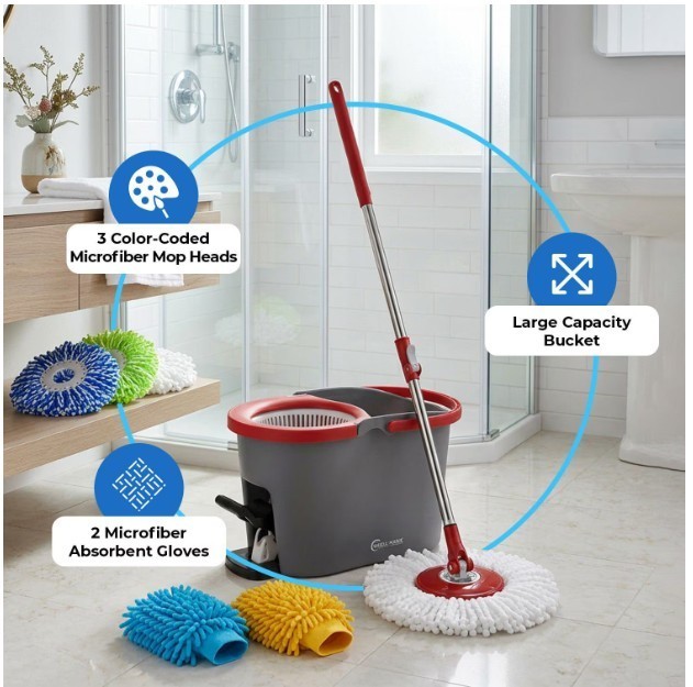 Simpli-Magic Multi Purpose Spin Mop Detailing Bucket System w/3 Microfiber Mop