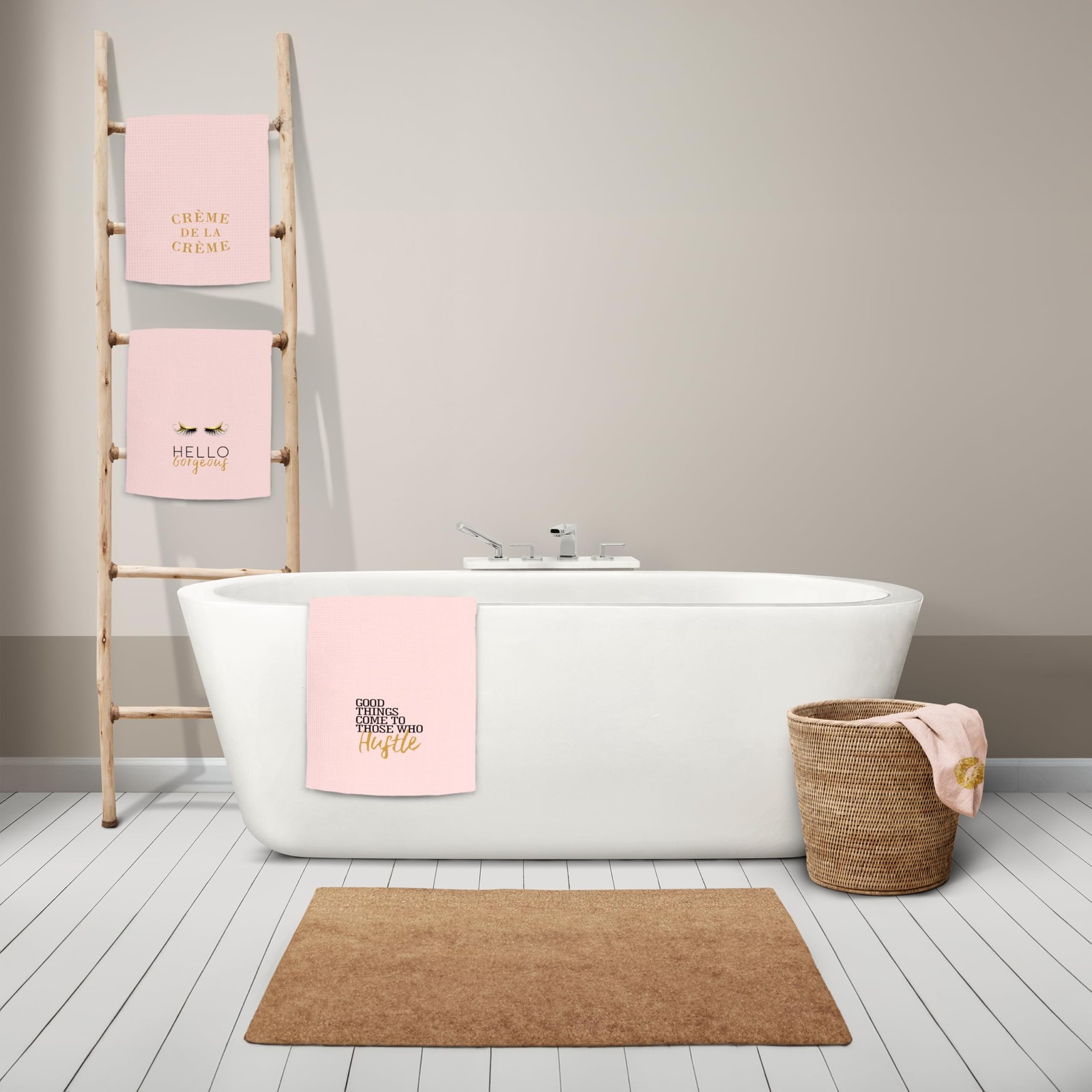 4 PCS Blush Pink Gold Inspirational Hand Towels 16×24 Inch Bathroom Kitchen