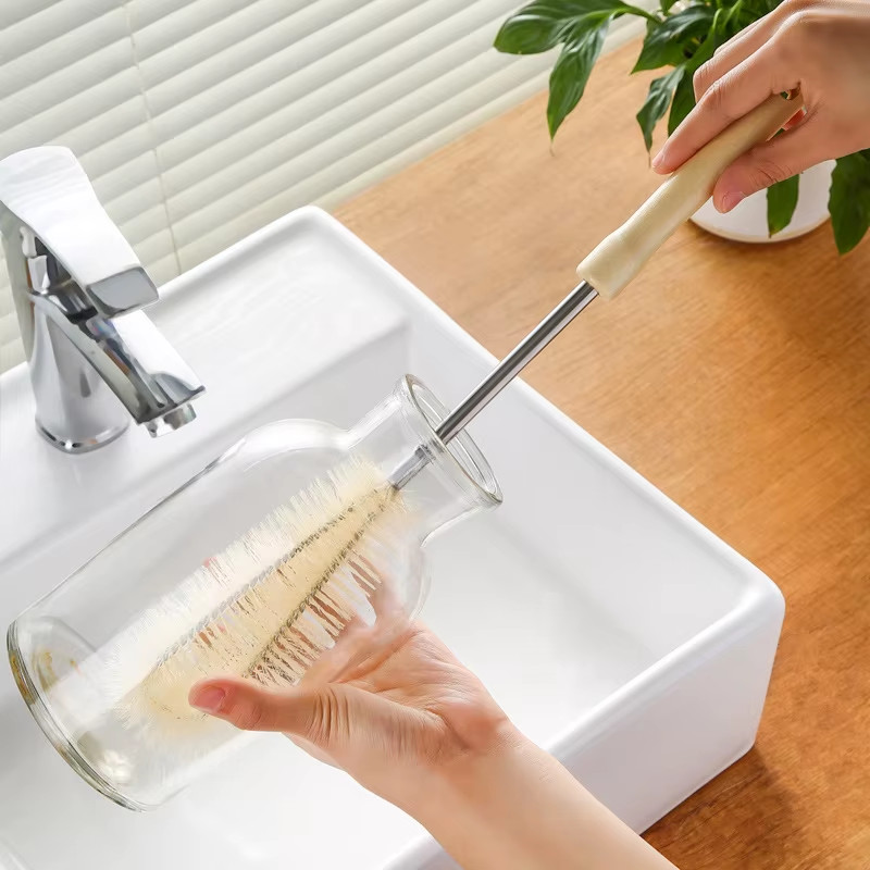 Cup Brush Cleaning Long Handle Wooden Handle Nylon Bristles Small Brush Cup Clea
