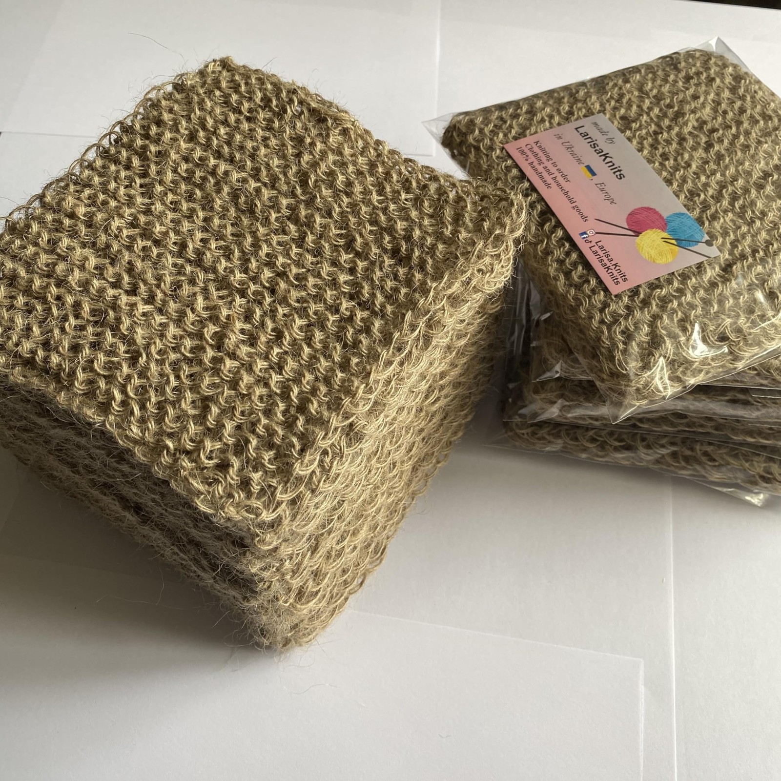 Eco-Friendly Hand-Knitted Hemp Dish Rags Pack of 3 Reusable Zero Waste Beige …