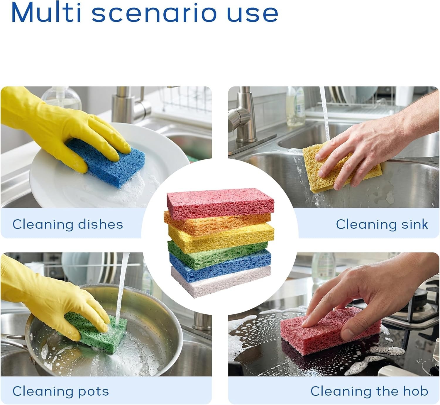 ARCLIBER 6 Pack Cellulose Scrub Sponges Non-Scratch Heavy Duty Kitchen |