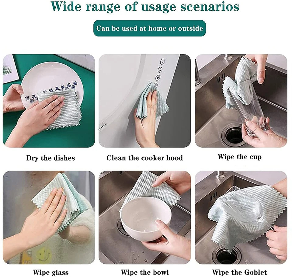 10x Cleaning Fish Scale Cloth Microfiber Nanoscale Cleaning Lint Free Easy Kitch