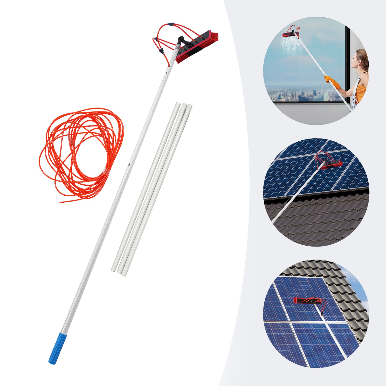 Solar Panel Cleaning Brush Outdoor Window Adjustable Pole Cleaning Kit Modern