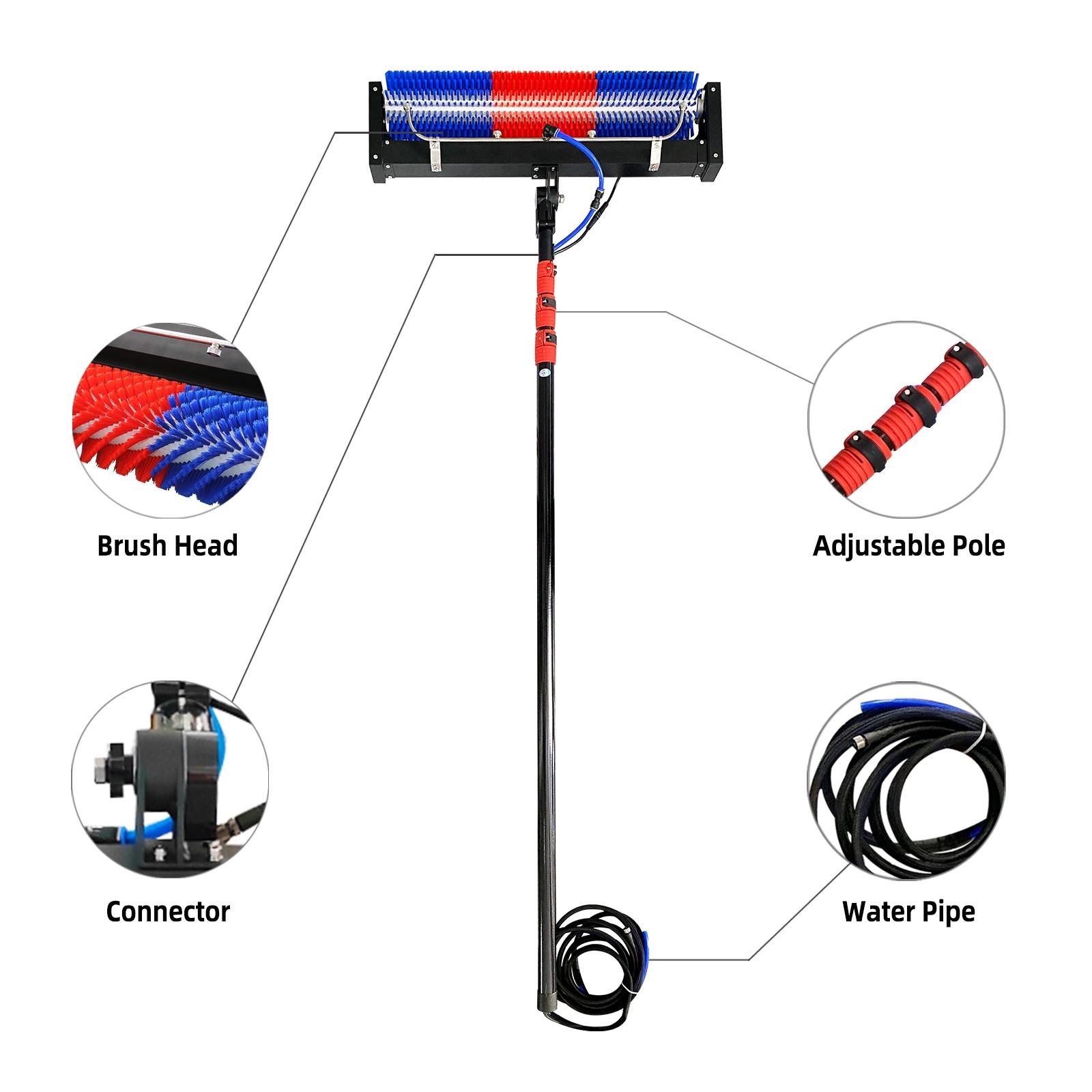 24ft Solar Panel Cleaning Brush – 400 RPM Water-Fed, AC/Battery Powered