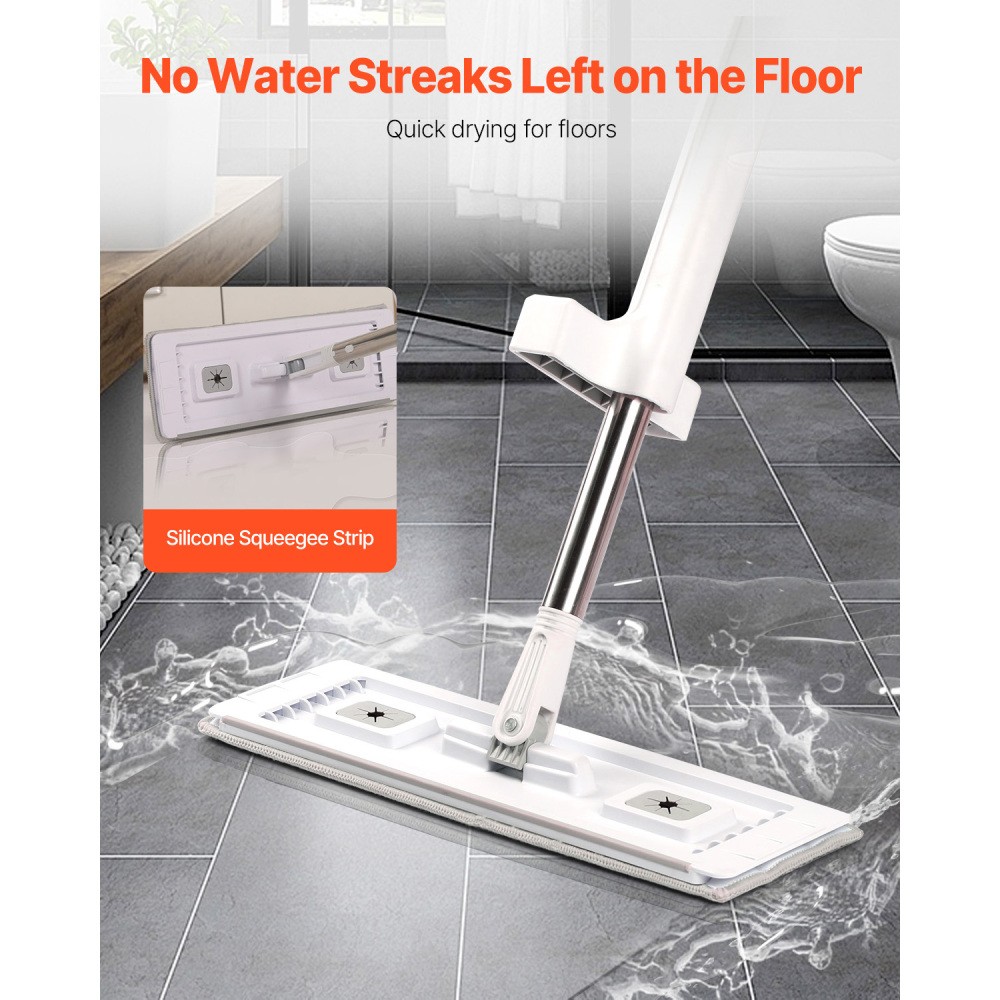 Flat Mop, Self Wringing, Microfiber Floor Cleaner with 4 Reusable Washable Pads