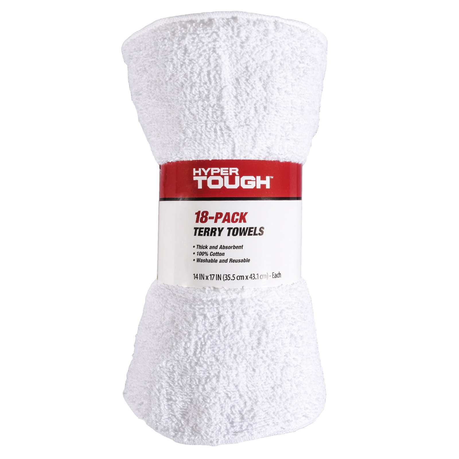 18-Pack 100% Cotton Terry Towels, 14×17″, All-Purpose White