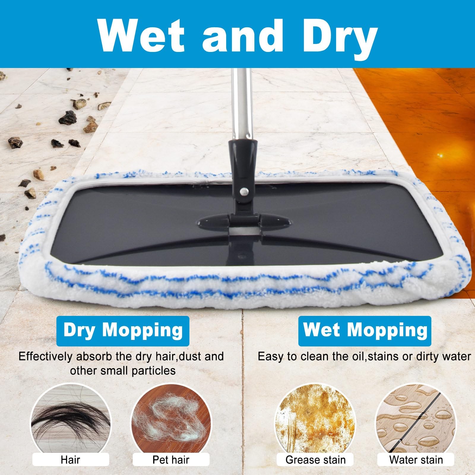 5 PCS Mop Refills Microfiber Heads Replacement Washable Pads 15×8 Inch Flat