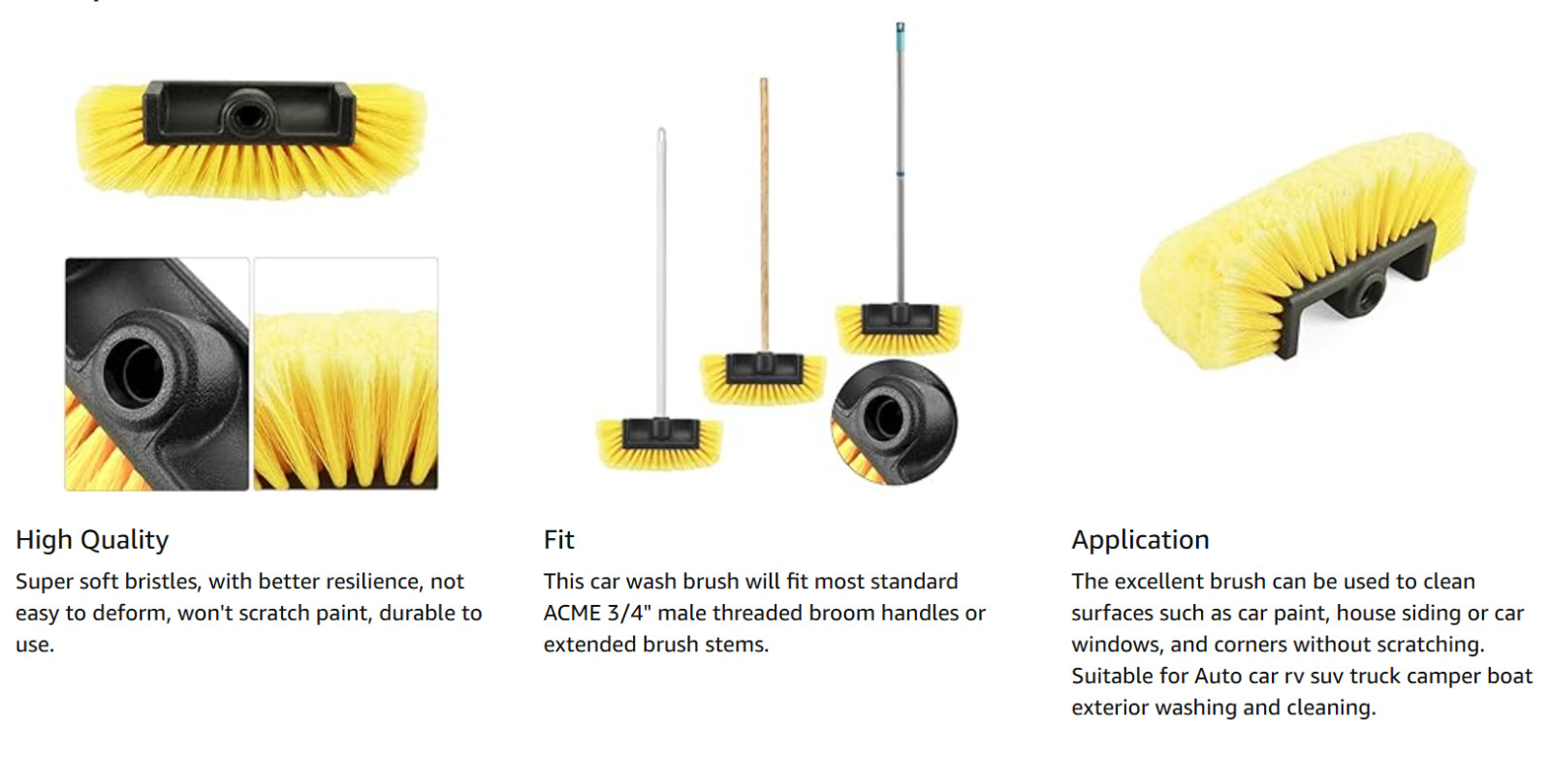 10in Car Wash Brush Head with Soft Bristle, for Cleaning Decks, Trucks, Car, RV,