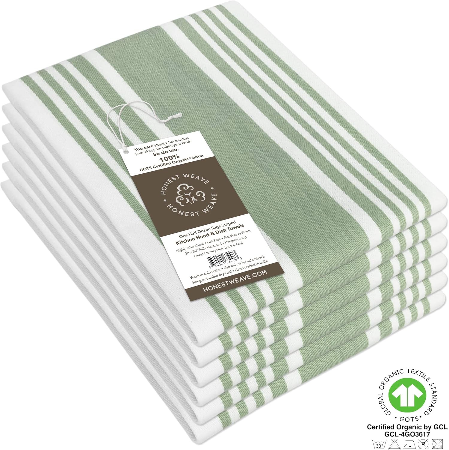 GOTS Certified Organic Cotton Kitchen Hand and Dish Towel Sets – Oversized 20×30
