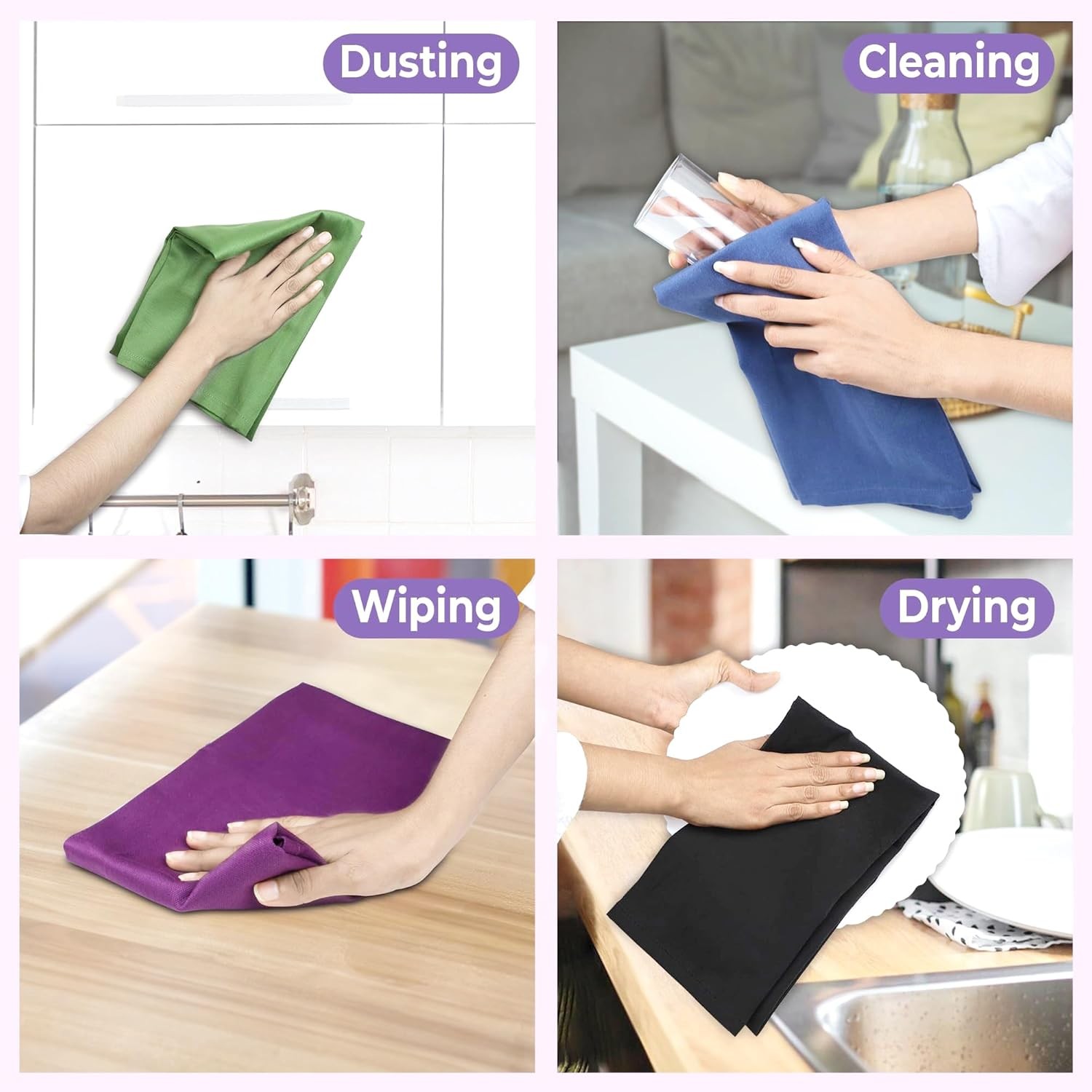 Kitchen Towels 100% Cotton Dish Towels for Kitchen(Set of 12)20”x30” Dish Cloths