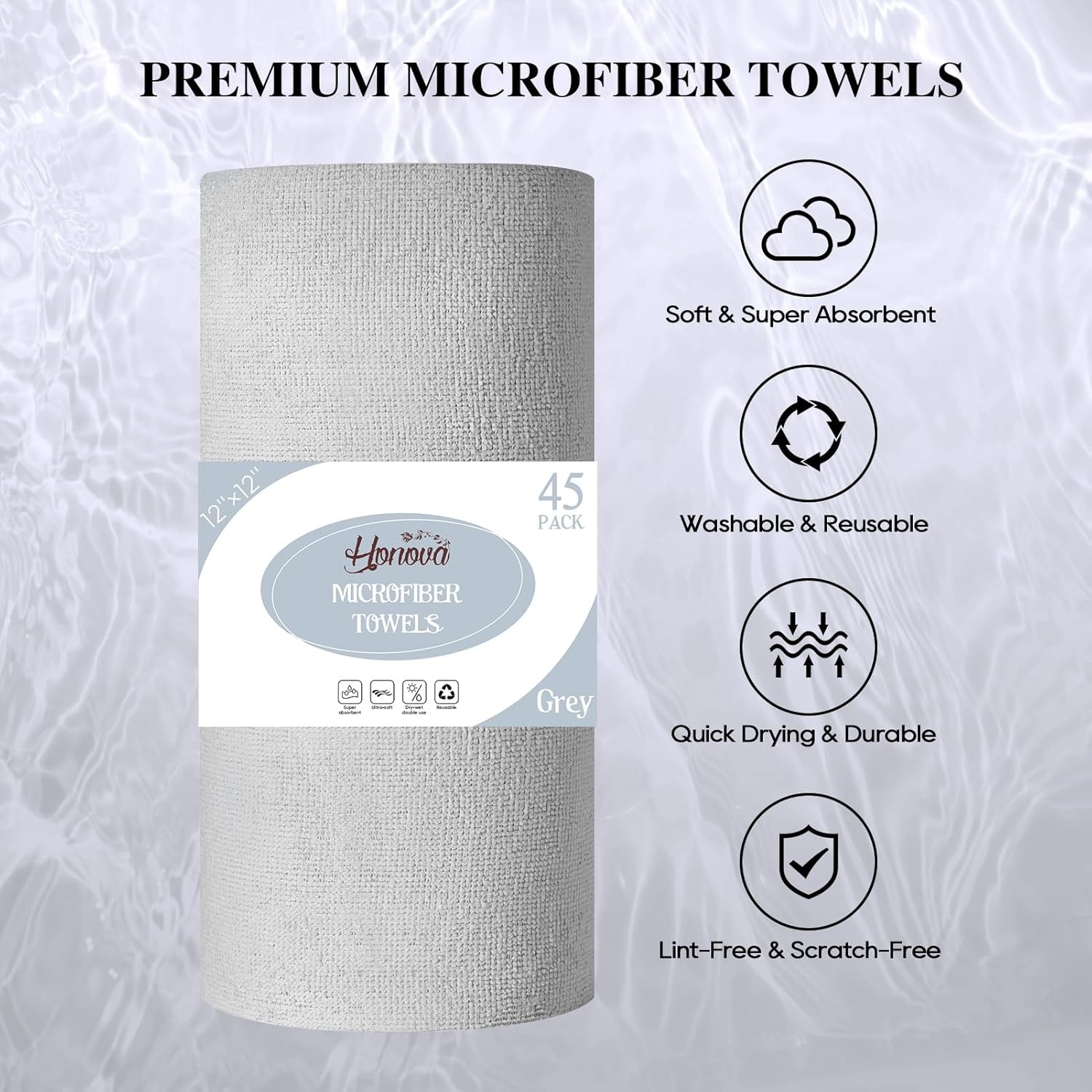 HONOVA Microfiber Cleaning Cloth Roll 45 Pack, Reusable Paper Towels Washable Ro
