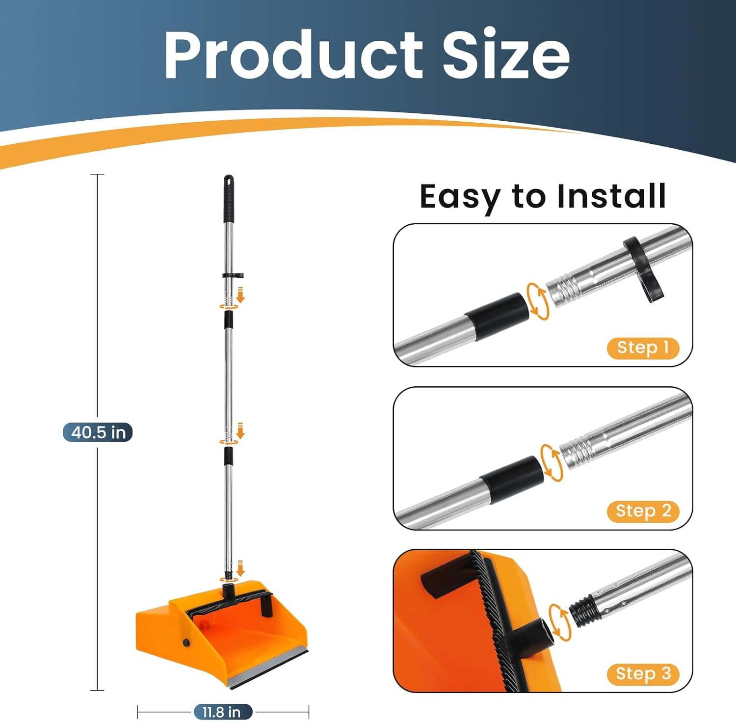 Large Commercial Dustpan With Comb Long Handle Upright Heavy Duty Outdoor Indoor