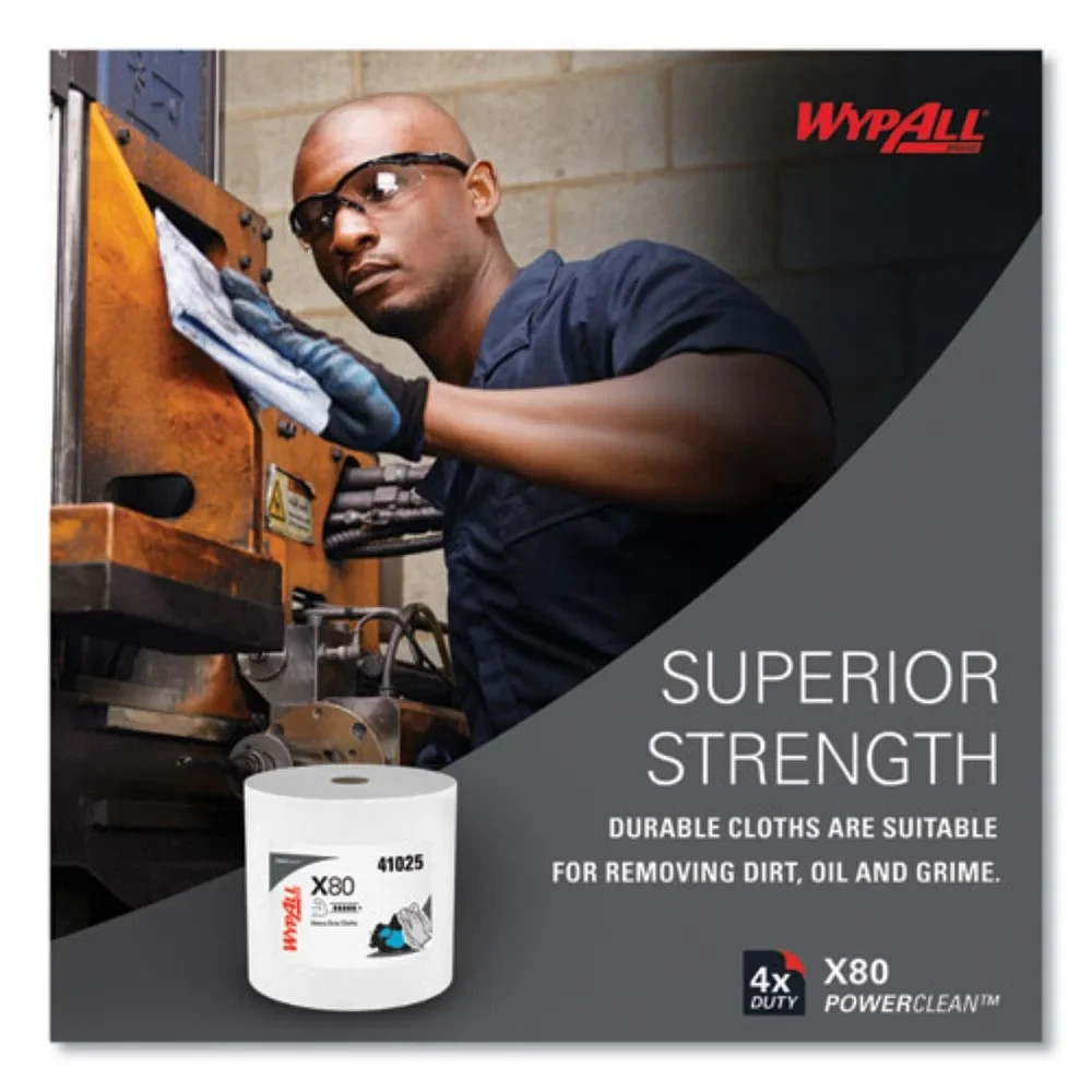 WypAll PowerClean X80 Cloths Heavy Duty Wipes (41025) 1 Roll, Extended Use Towel