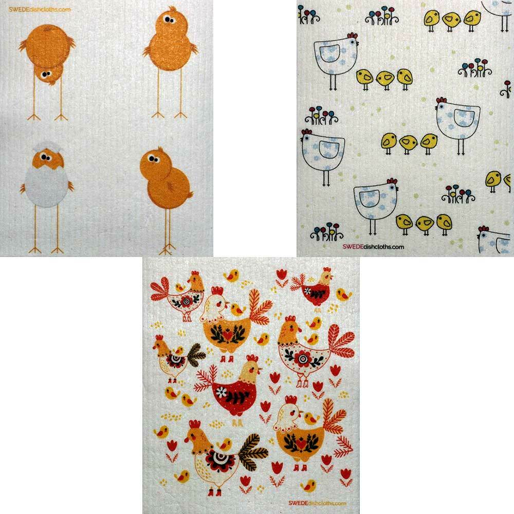 Swedish Dishcloths Mixed Chickens! Set of 3 each (One of Each Design)