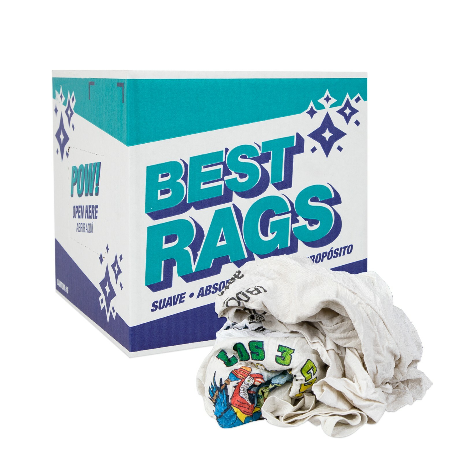 Recycled T-Shirt Rags for Cleaning, Package Size Options, Multi-Purpose, White