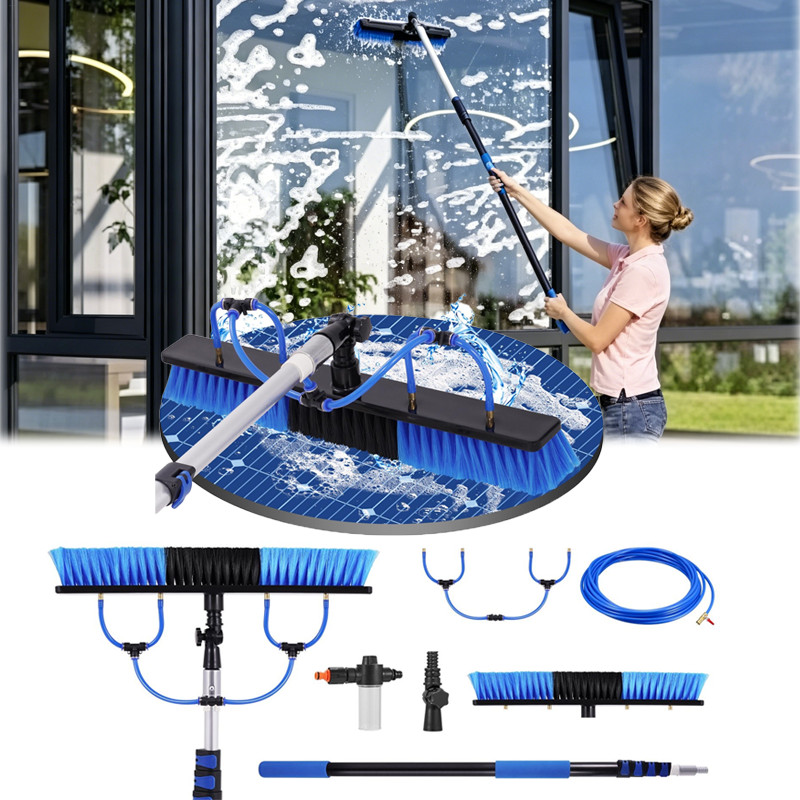 Solar Panel Cleaning Kit with 16 ft Water Fed Pole and Brush System
