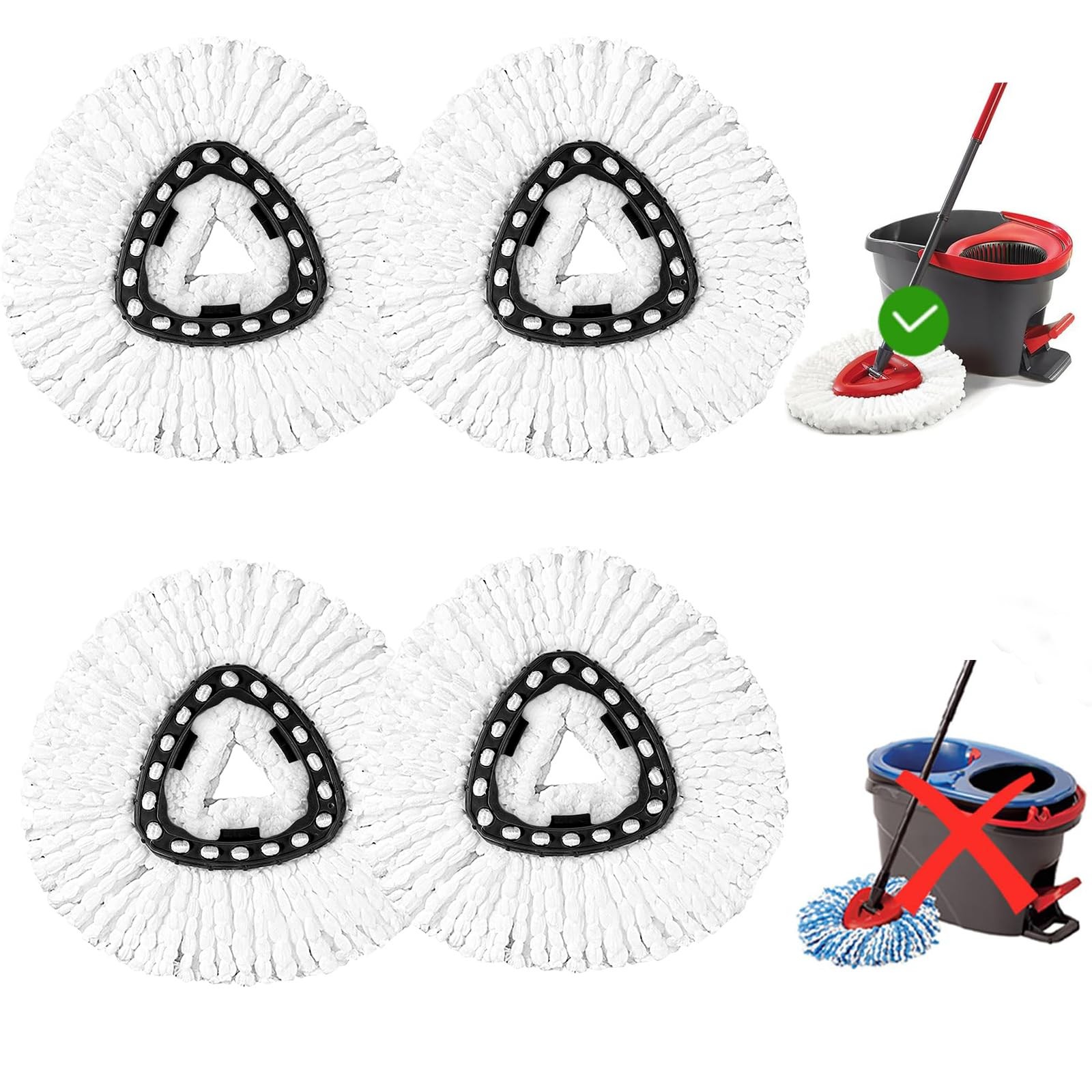 4 Pack Mop Head Replacement O Cedar Spin Mop Microfiber Deep Cleaning White