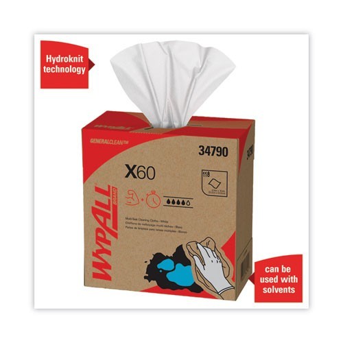 WypAll 34790 General Clean X60 Cloths, 8.34 x 16.8, White, 118/Box, 10 Boxes/CT