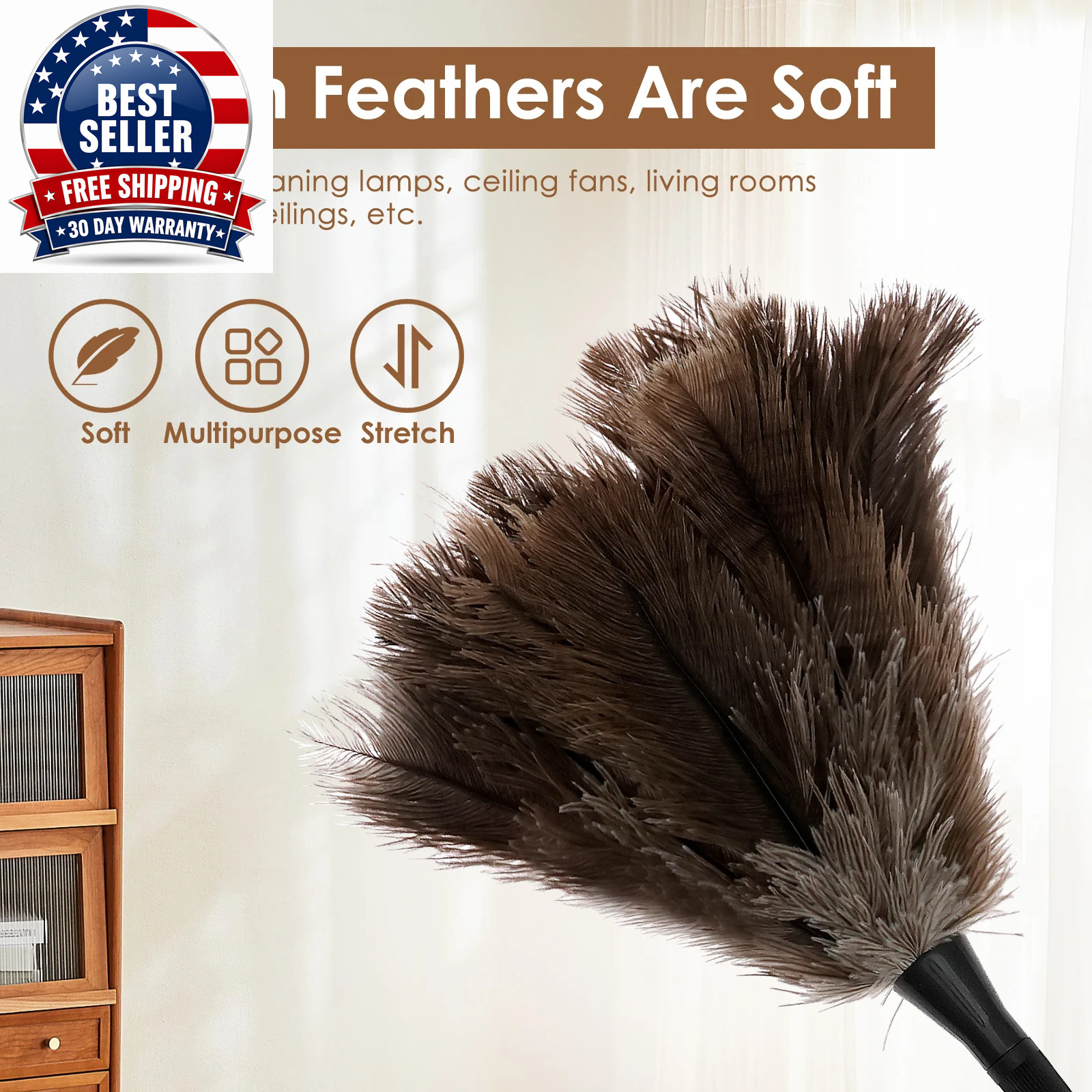 Feather Duster Ostrich Feather Duster with Extendable Metal Handle anti Static C