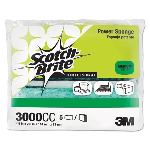 Scotch-Brite Power Sponge 3000, 2.8 x 4.5, 0.6″ Thick, Blue/Teal, 5/Pack