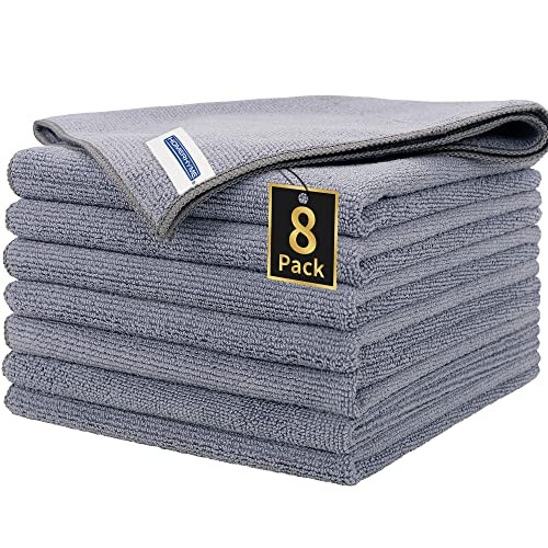 Grey Microfiber Cloth – Premium Towels – Lint-Free – 8 Pack – Grey