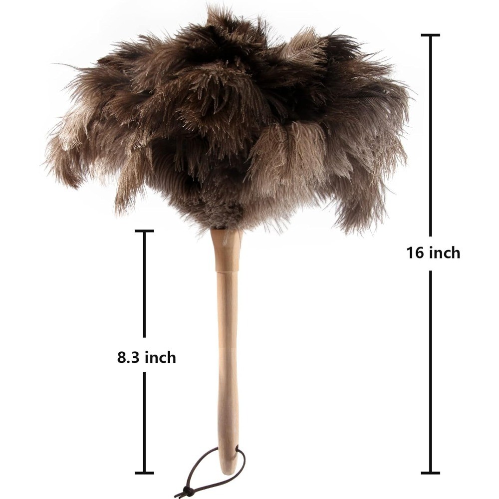 2PCS Ostrich Feather Duster 16 Inch Fluffy Natural with Wood Handle Reusable