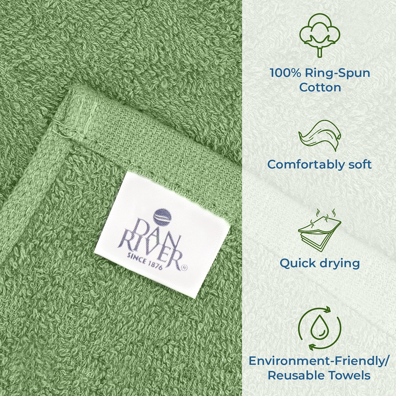 100% Cotton Bar Mop Kitchen Towels 16×19 Inches Pack Of 12 350 Gsm Sage Green “