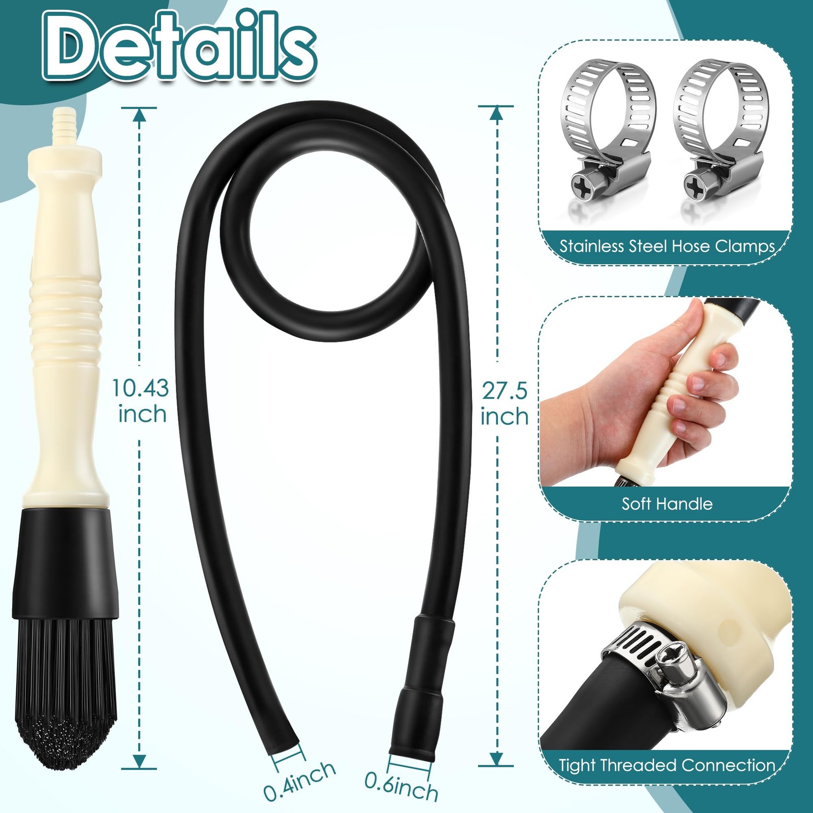 Dreyoo Parts Washer Brush with 27.5 Inch Flow Hose, Wear Resistant Black