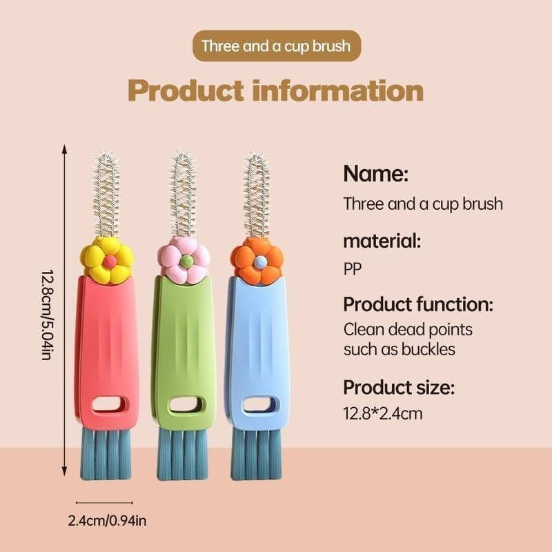 Compact 3-in-1 Multifunctional Bottle Brush for Effortless Cup Cleaning
