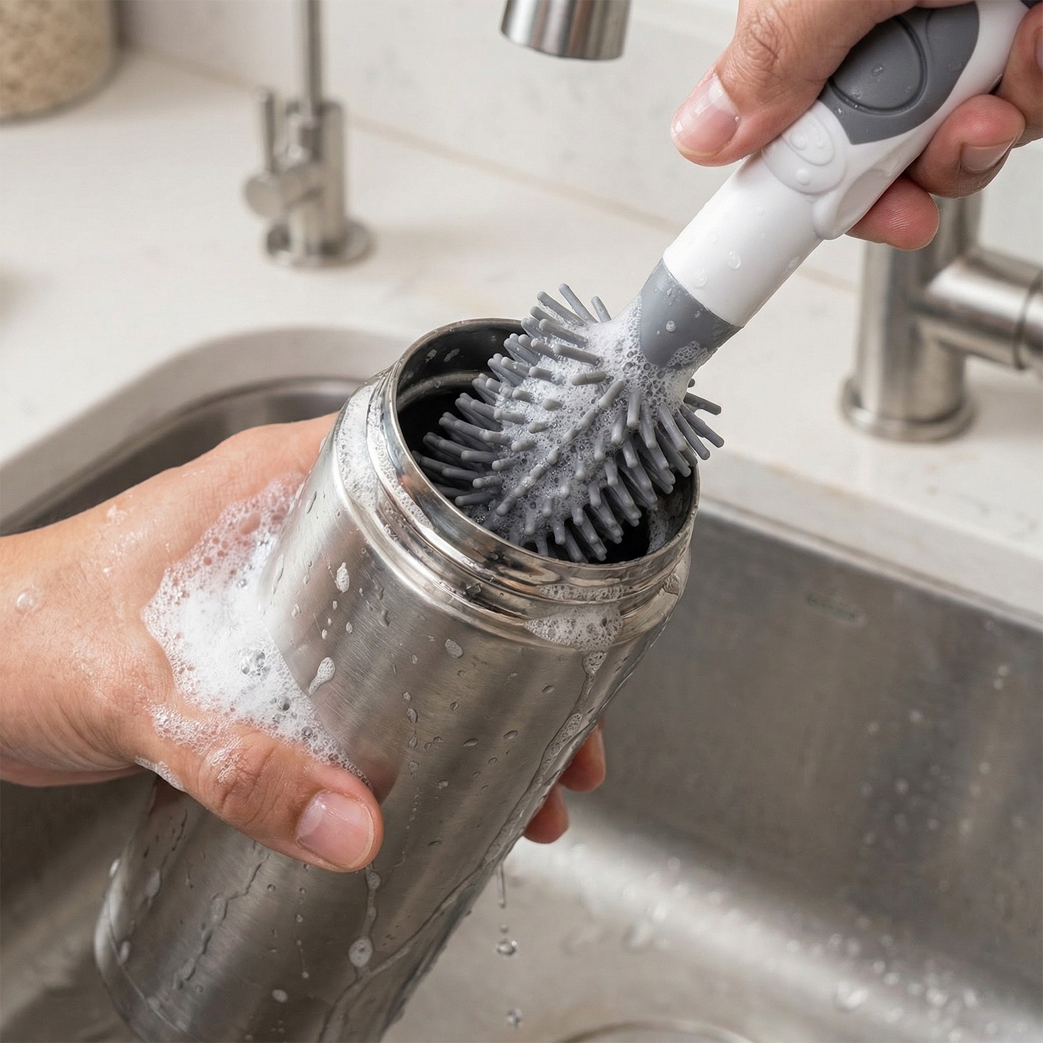 Soap Dispensing Silicone Brush for Kitchenware Bottles Plates BPA Free Cleaning