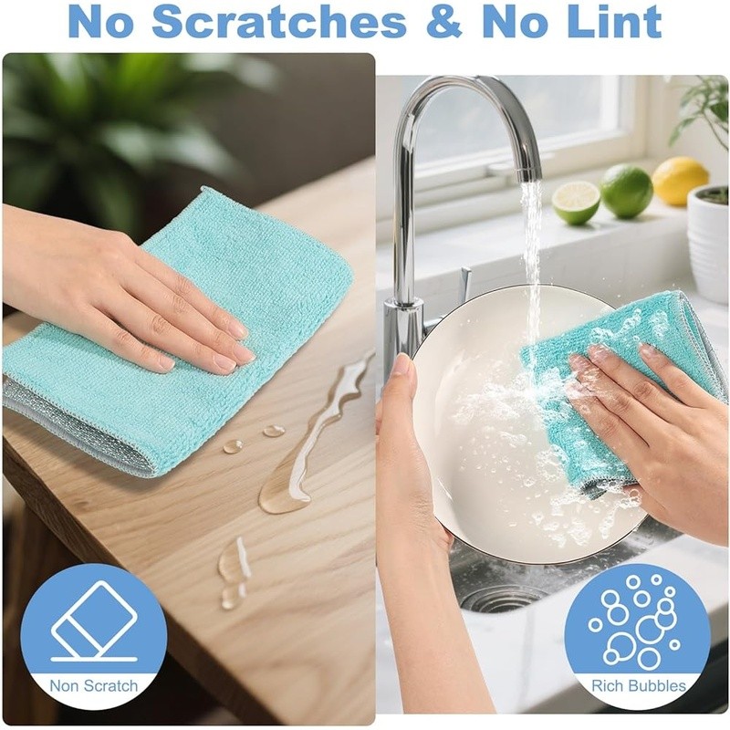 Dual-Sided Dishcloths Microfiber Silver Wire Mesh Non-Scratch Cleaning 10pcs New