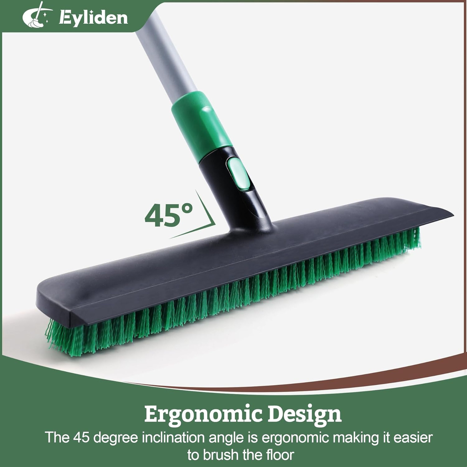 Floor Scrub Brush, 15 Inch Wide Head with Rubber Squeegee, Telescoping Handle