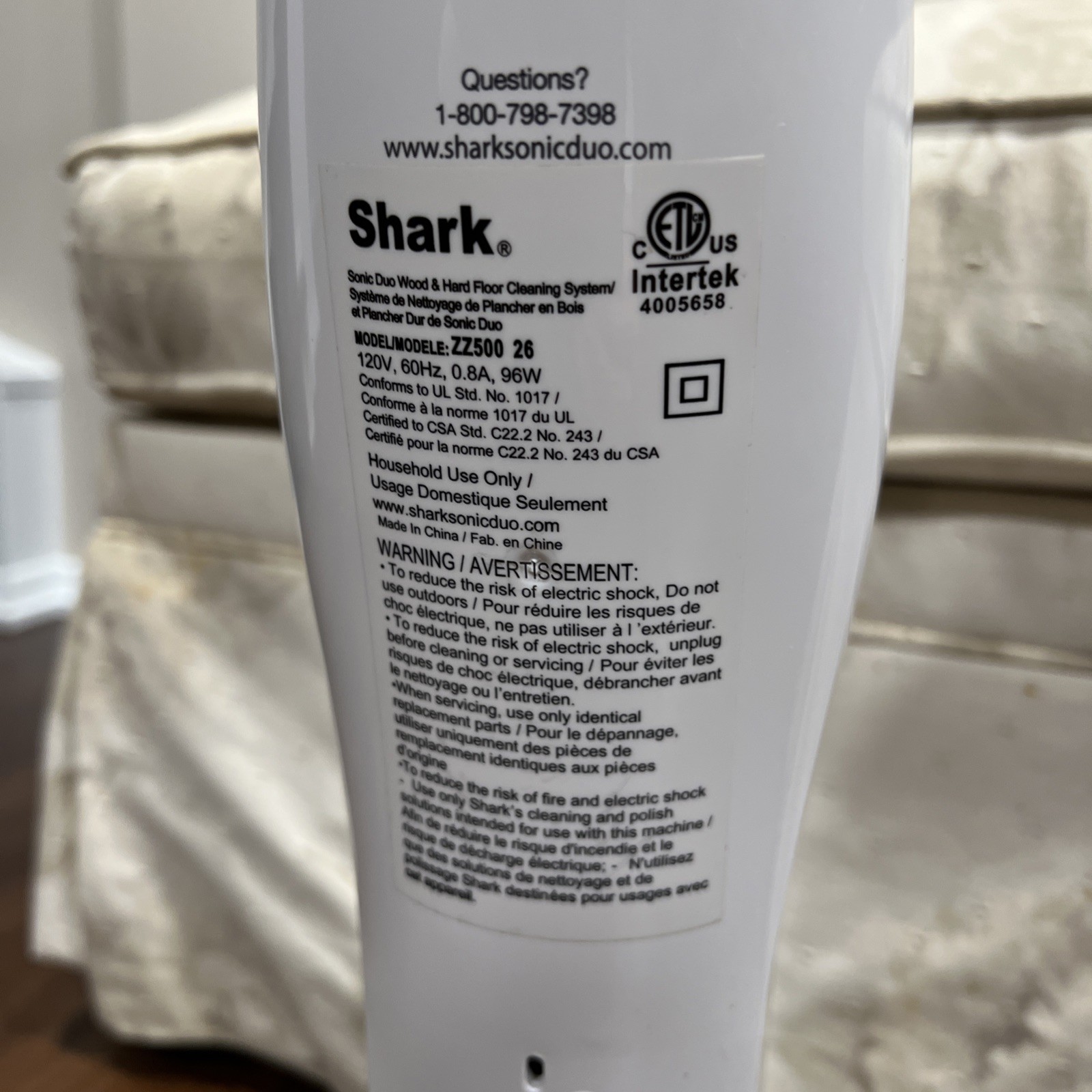 Shark Sonic Duo Carpet Floor Cleaner Scrubber ZZ500 26 Airglide No Bottle
