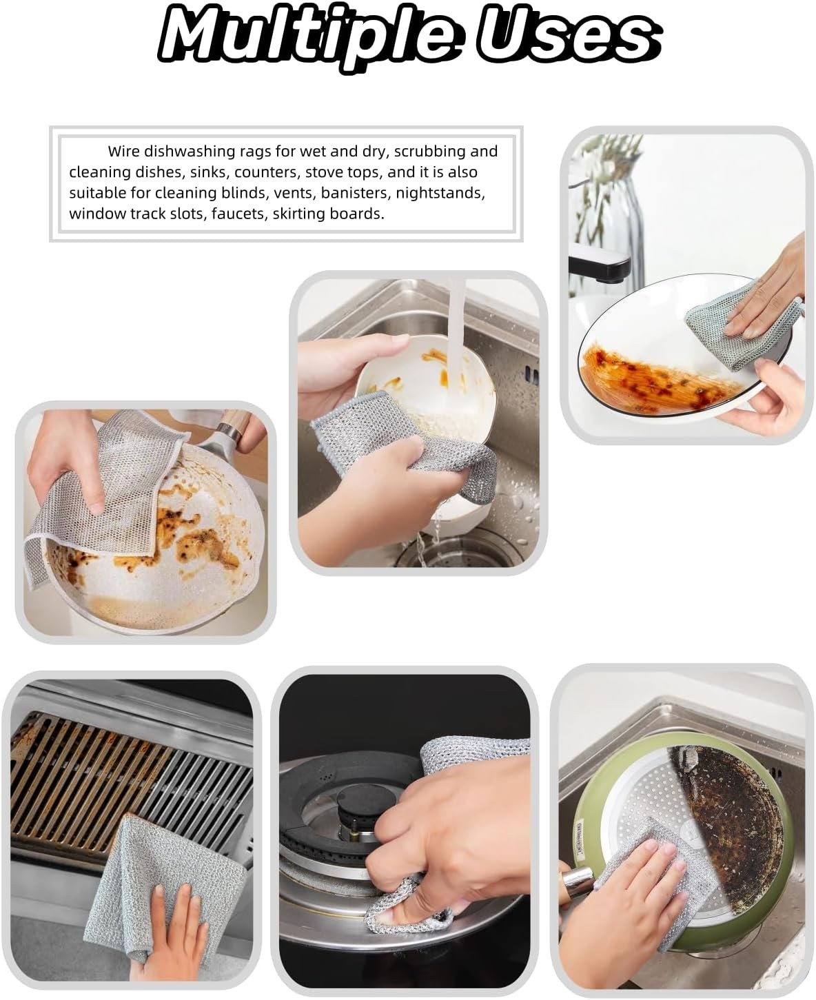6-pack of Steel Dishwashing Padswool Clean Kitchen Easy Clean 6PCS