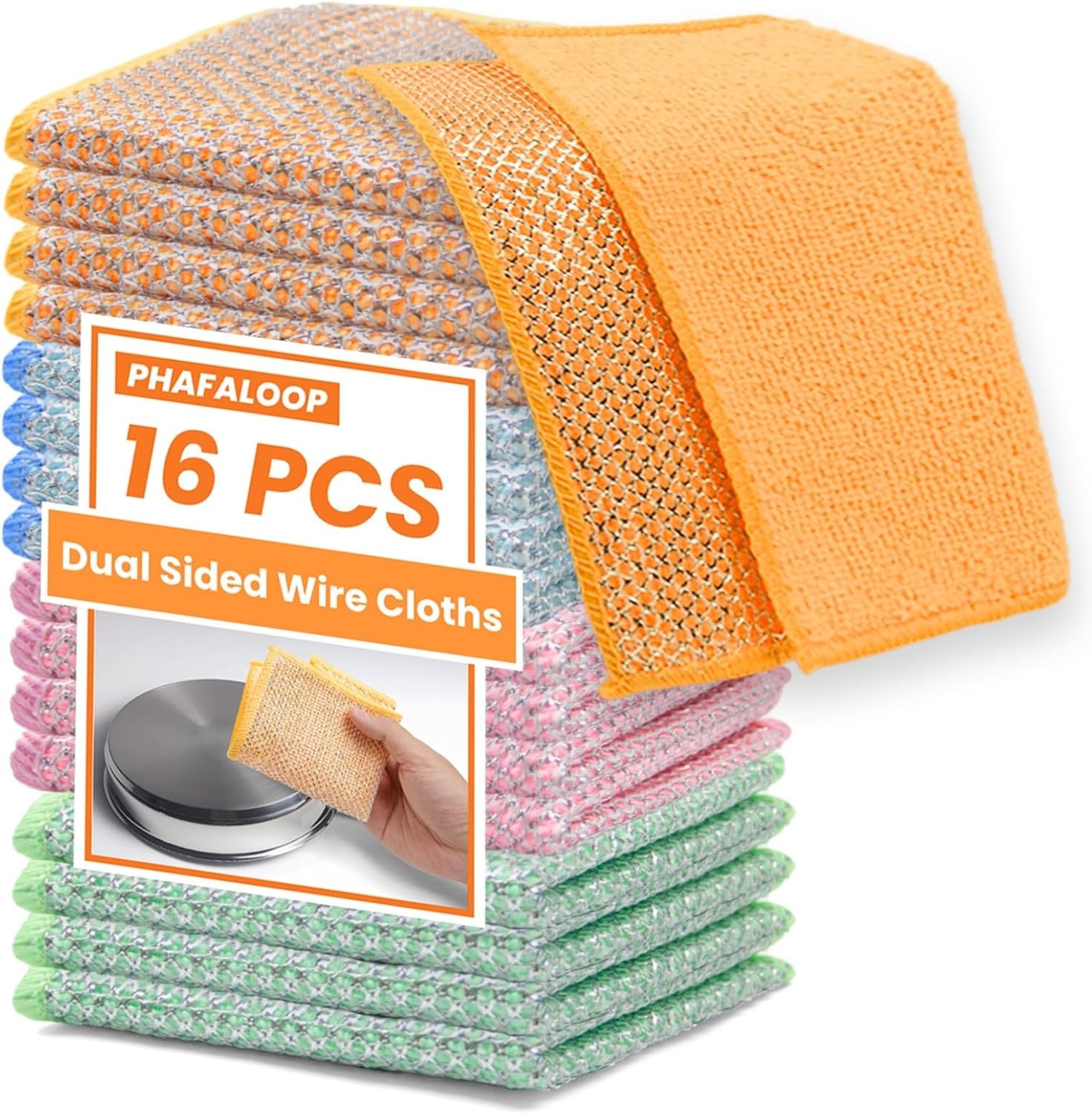 16 Pcs Multipurpose Wire Dishwashing Rags, Upgraded Dual-Sided Non Scratch Wire
