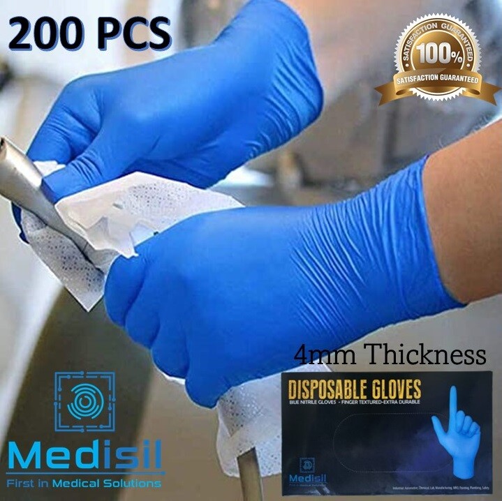 MediSil Disposable Nitrile Gloves 4mm Thickness Powder Free & Latex Free 200pack