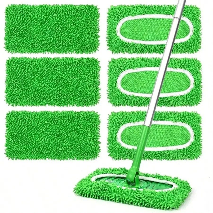 6Pcs Reusable Microfiber Mop Pads For Swiffer Sweeper Wet & Dry Flat mop Cover