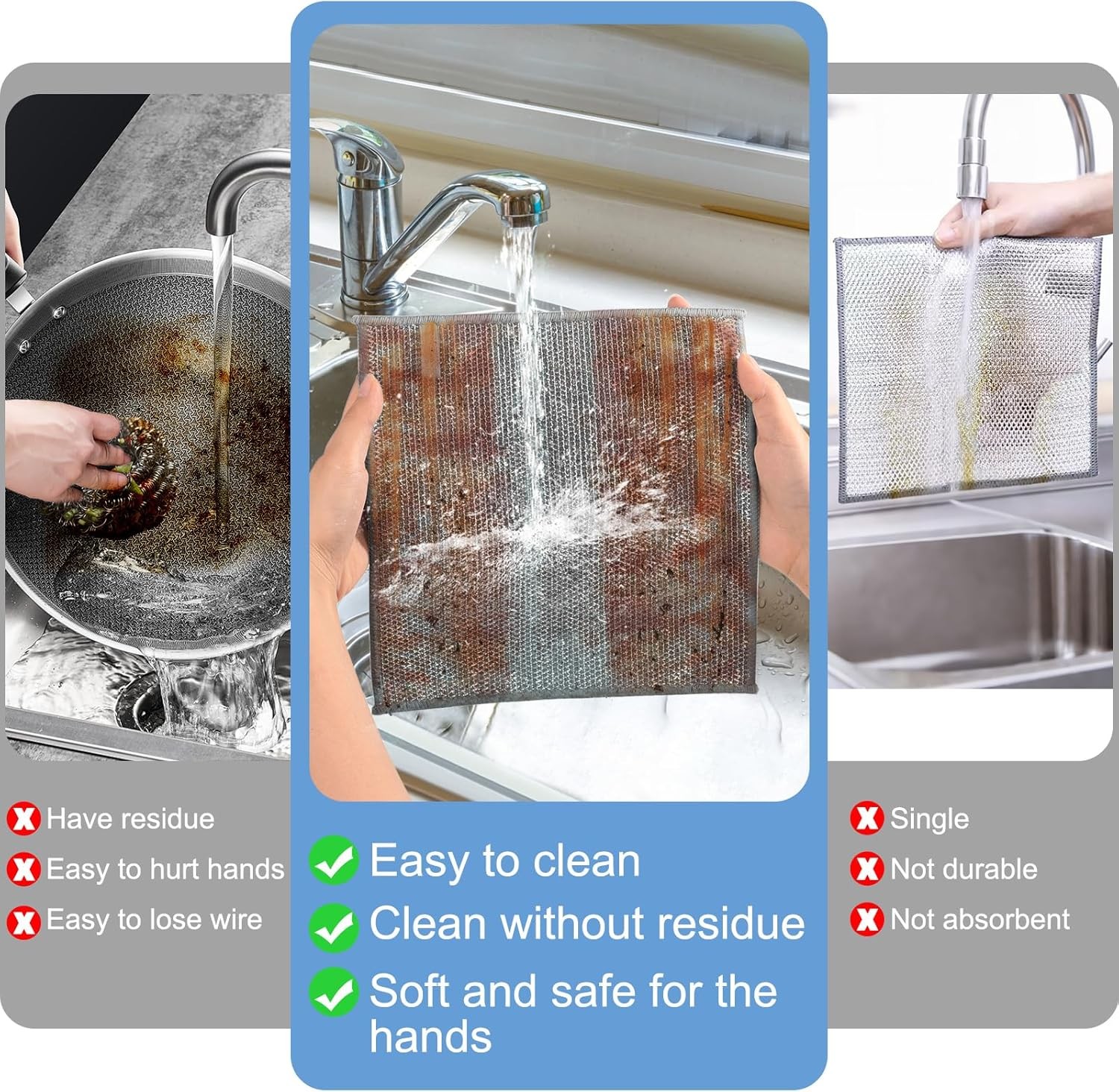 New Upgrade 2-Layer Microfiber Wire Dishcloth, Non-Scratch Wire