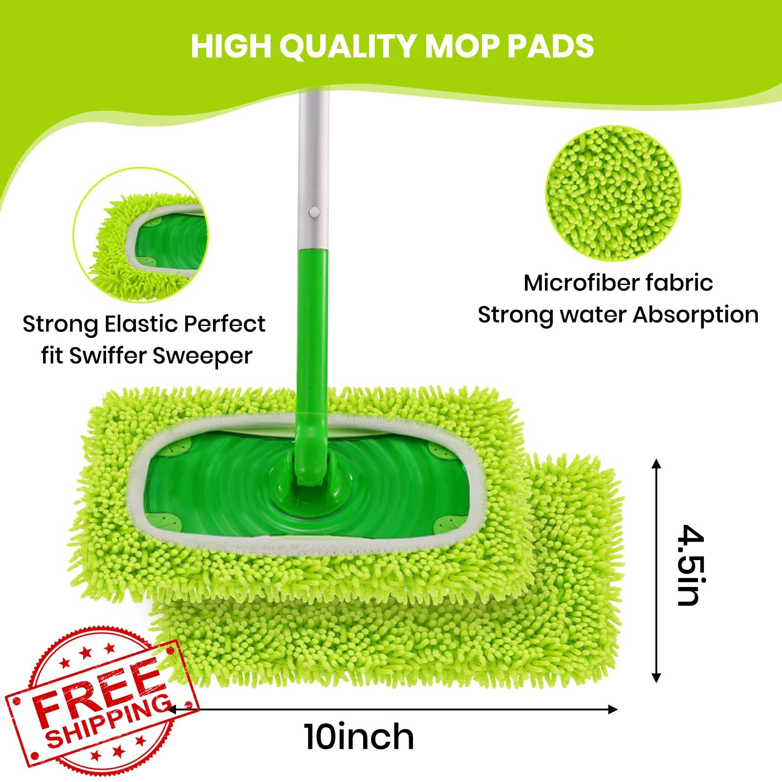 8pk Chenille Mop Refills 10″-12″ Microfiber Pads Washable Dry Wet Hardwood